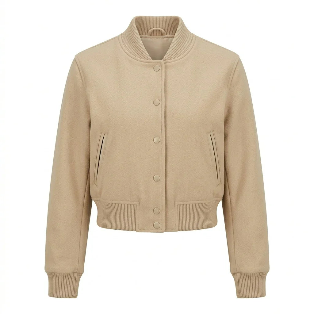 Beige Wool Cropped Varsity Jacket by DesignMyVarsity