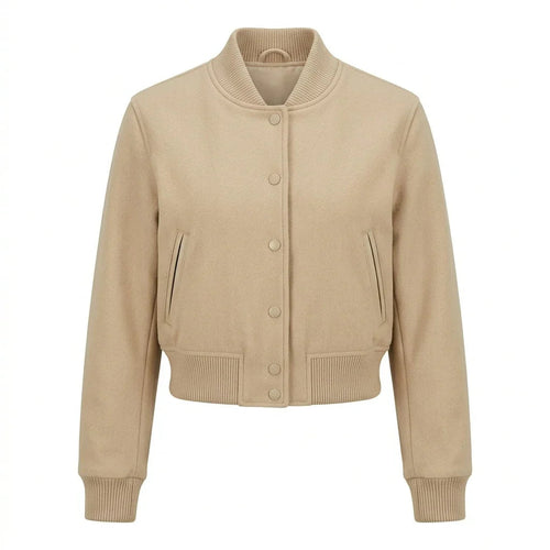 Beige Wool Cropped Varsity Jacket by DesignMyVarsity