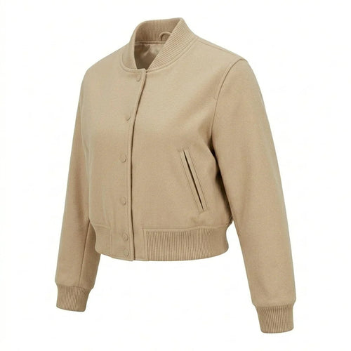 Beige Wool Cropped Varsity Jacket by DesignMyVarsity