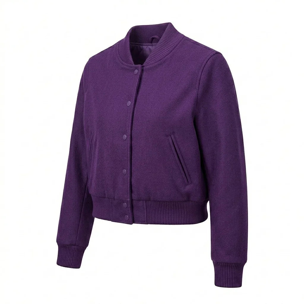 Purple Wool Cropped Varsity Jacket by DesignMyVarsity
