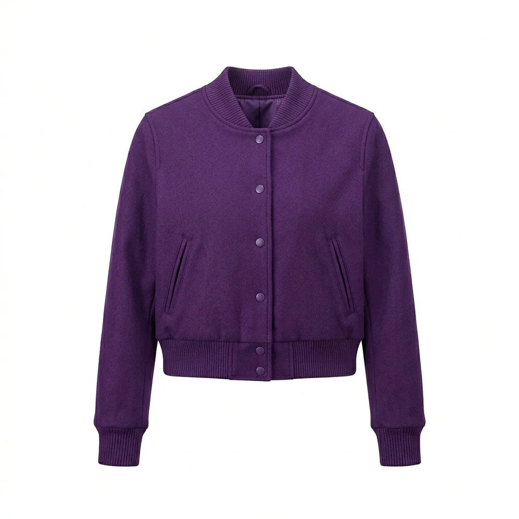 Purple Wool Cropped Varsity Jacket by DesignMyVarsity