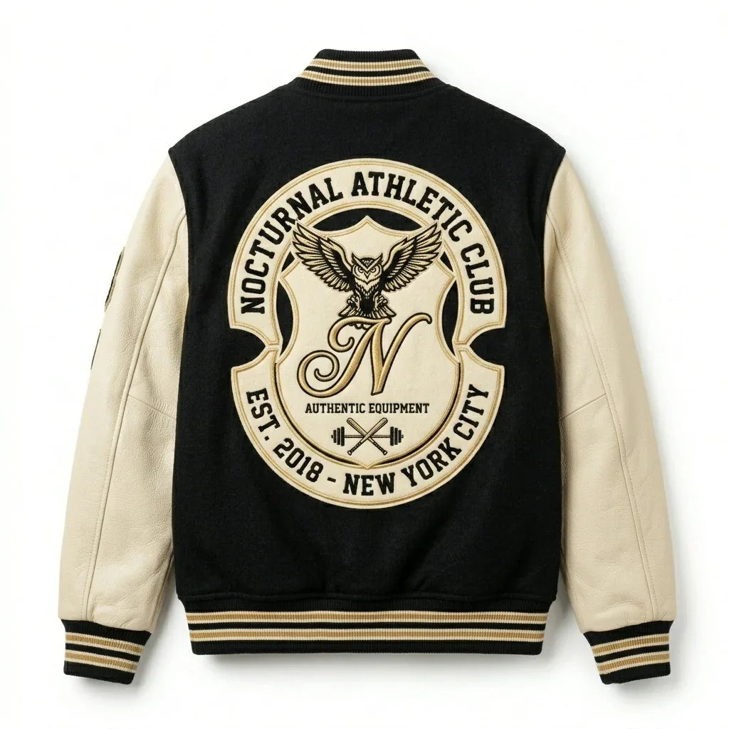 Black & Beige NYC Varsity Jacket by Design My Varsity – Premium Oversized Streetwear for Men & Women by DesignMyVarsity