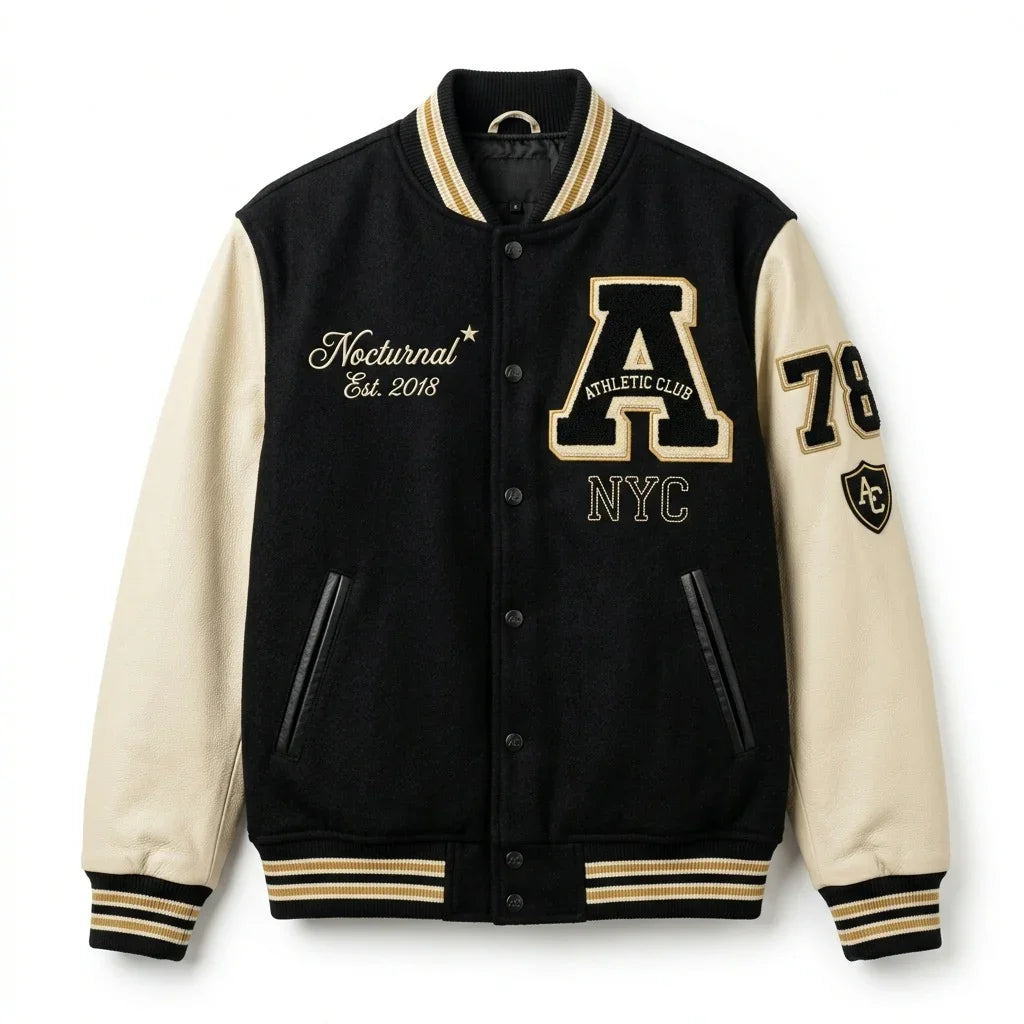 Black & Beige NYC Varsity Jacket by Design My Varsity – Premium Oversized Streetwear for Men & Women by DesignMyVarsity