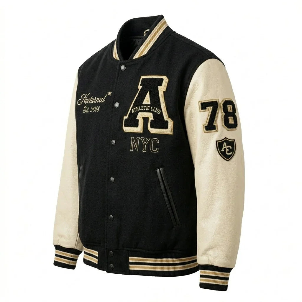 Black & Beige NYC Varsity Jacket by Design My Varsity – Premium Oversized Streetwear for Men & Women by DesignMyVarsity