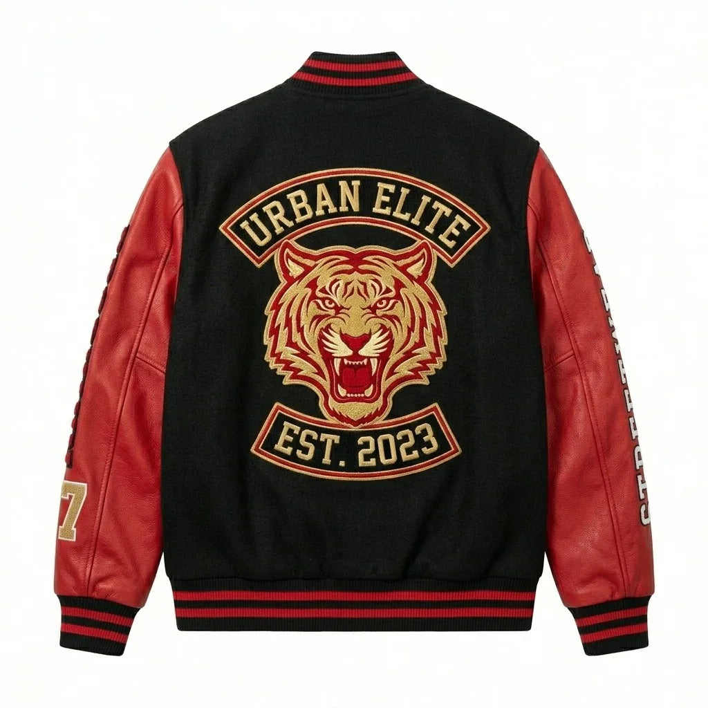 Black & Red Urban Elite Varsity Jacket by Design My Varsity – Brooklyn Streetwear Oversized Jacket by DesignMyVarsity