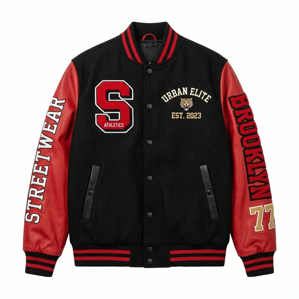 Black & Red Urban Elite Varsity Jacket by Design My Varsity – Brooklyn Streetwear Oversized Jacket by DesignMyVarsity