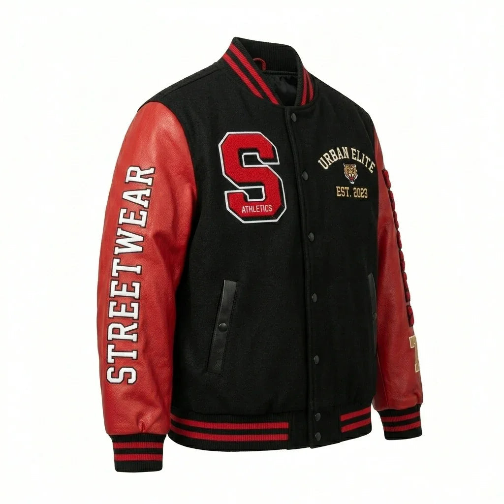 Black & Red Urban Elite Varsity Jacket by Design My Varsity – Brooklyn Streetwear Oversized Jacket by DesignMyVarsity