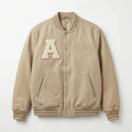 Beige Minimal Varsity Jacket by Design My Varsity – Premium Oversized Streetwear Jacket for Men & Women by DesignMyVarsi