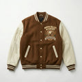 Brown & Cream Warriors Varsity Jacket by Design My Varsity – North Valley Academy Streetwear Jacket by DesignMyVarsity