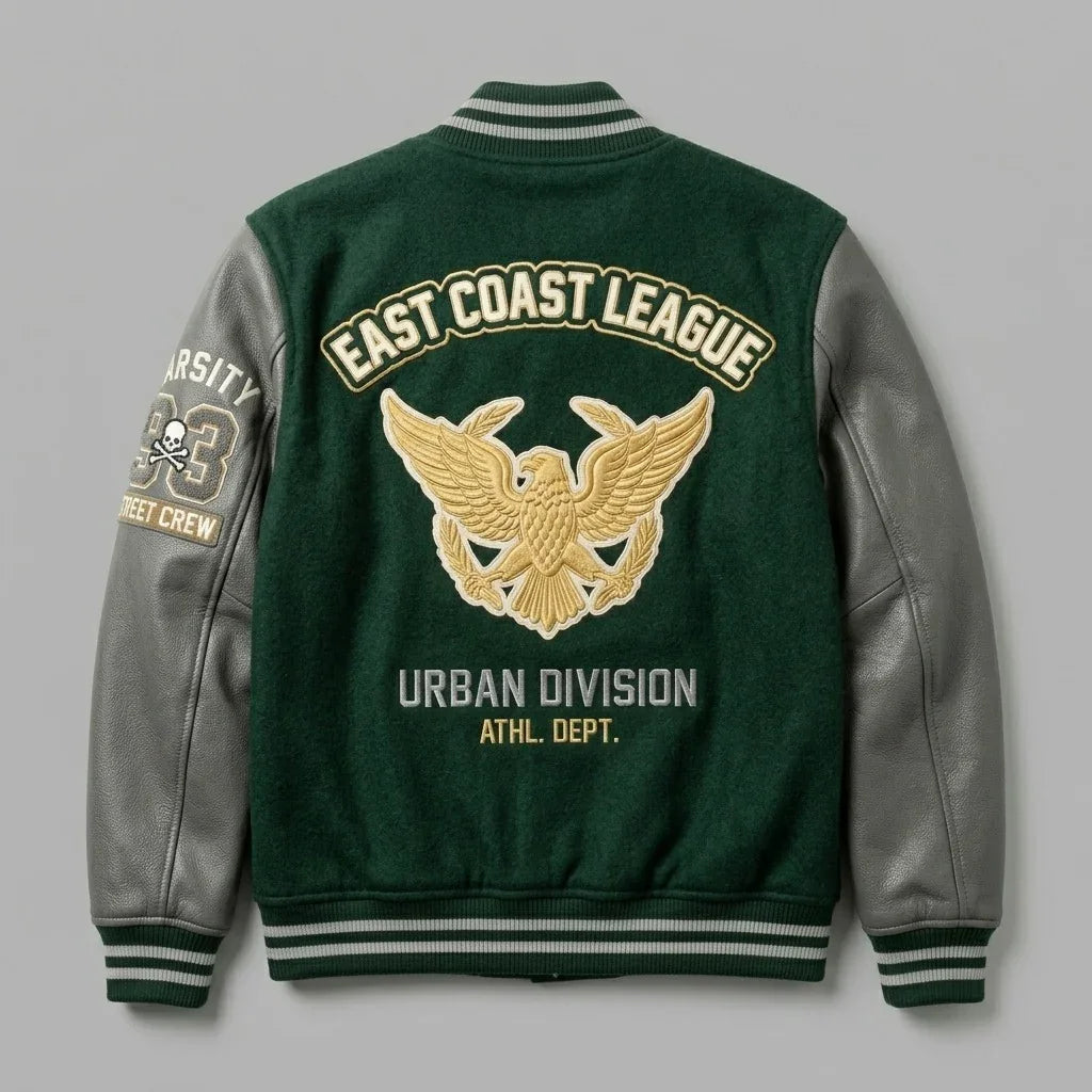 Dark Green NYC Varsity Jacket by Design My Varsity – East Coast League Urban Division Streetwear Jacket by DesignMyVarsi