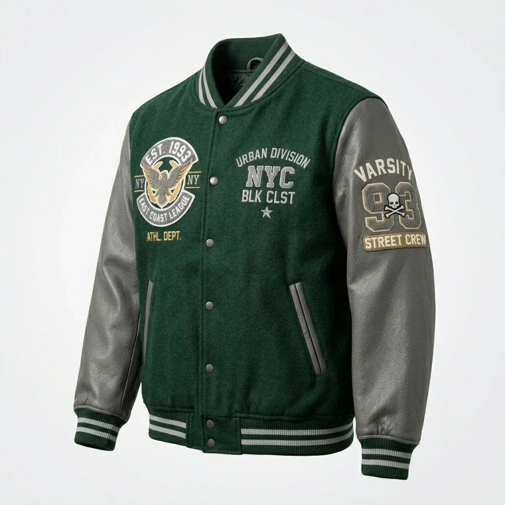 Dark Green NYC Varsity Jacket by Design My Varsity – East Coast League Urban Division Streetwear Jacket by DesignMyVarsi