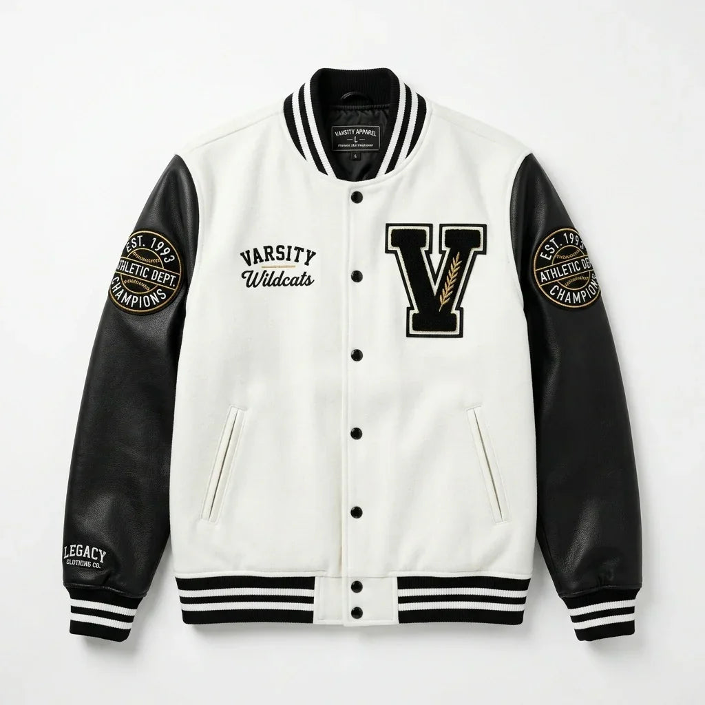 Black & White Wildcats Varsity Jacket by Design My Varsity – Premium Streetwear Jacket by DesignMyVarsity