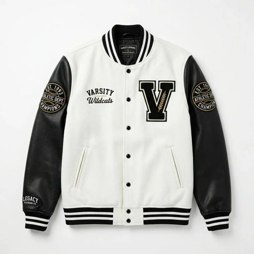 Black & White Wildcats Varsity Jacket by Design My Varsity – Premium Streetwear Jacket by DesignMyVarsity