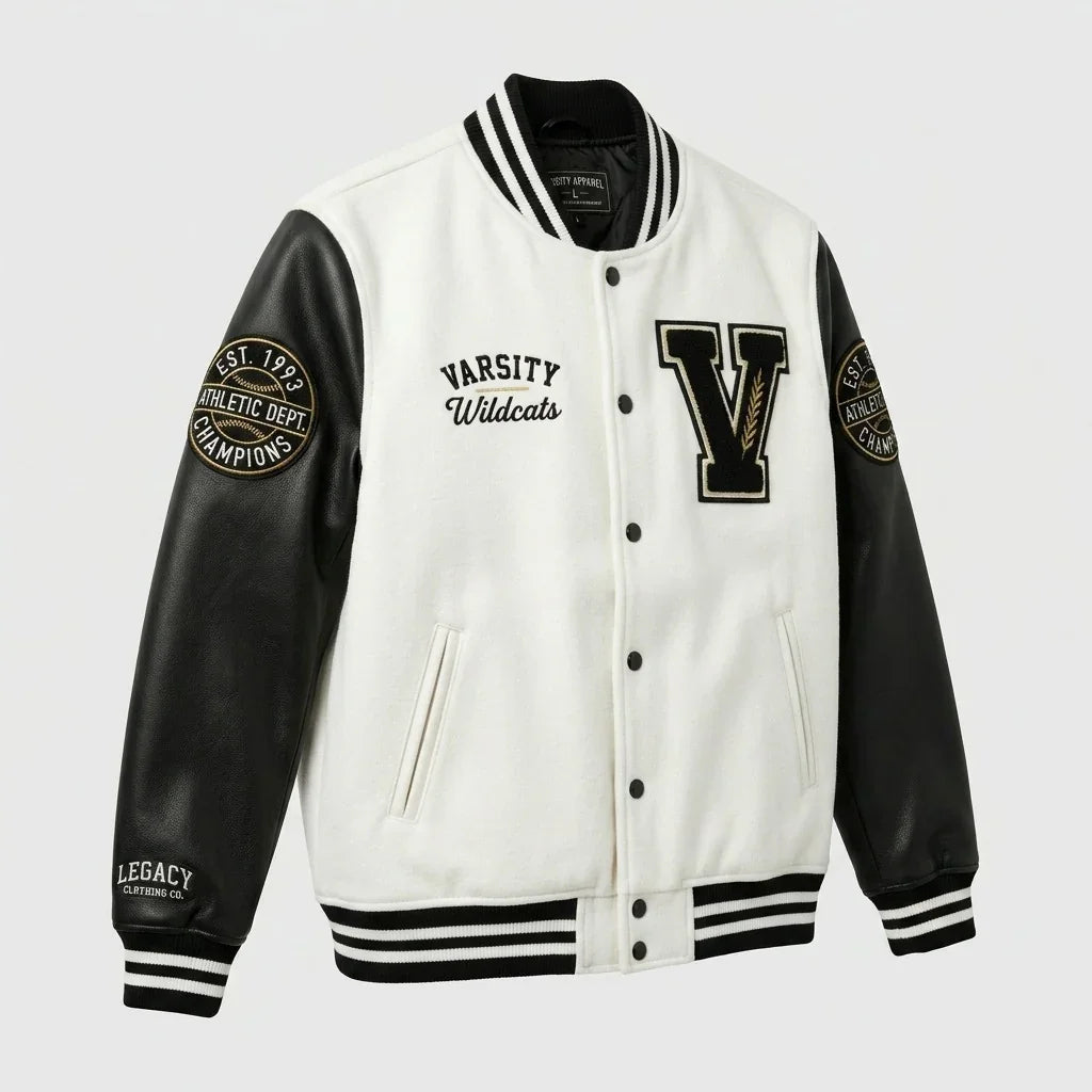 Black & White Wildcats Varsity Jacket by Design My Varsity – Premium Streetwear Jacket by DesignMyVarsity