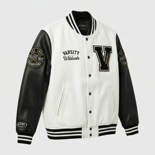 Black & White Wildcats Varsity Jacket by Design My Varsity – Premium Streetwear Jacket by DesignMyVarsity
