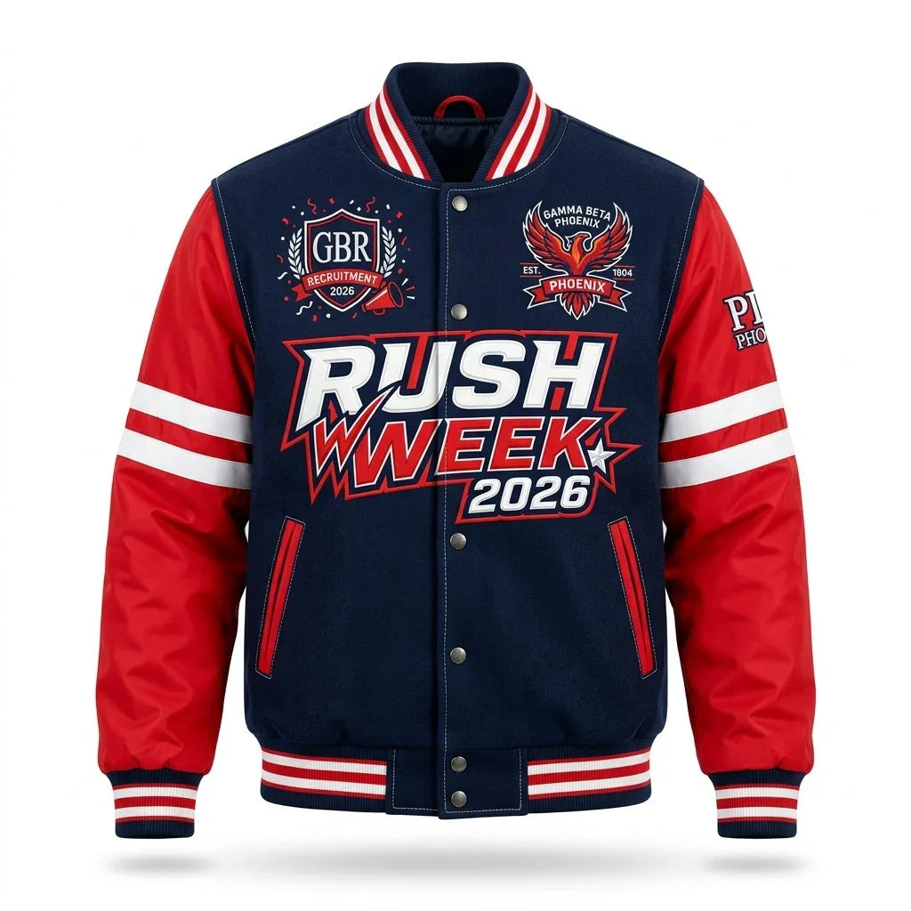 Rush Week 2026 Varsity Jacket – Greek Life Recruitment Jacket by Design My Varsity by DesignMyVarsity
