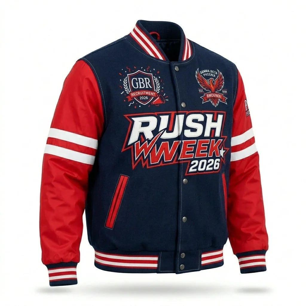 Rush Week 2026 Varsity Jacket – Greek Life Recruitment Jacket by Design My Varsity by DesignMyVarsity