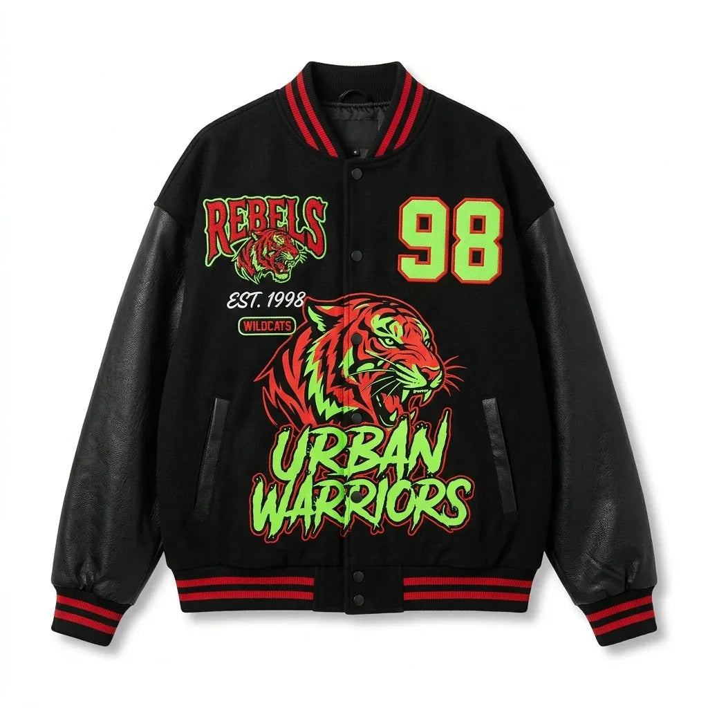 Oversized Men’s Varsity Jacket – Urban Warriors Tiger Edition by DesignMyVarsity