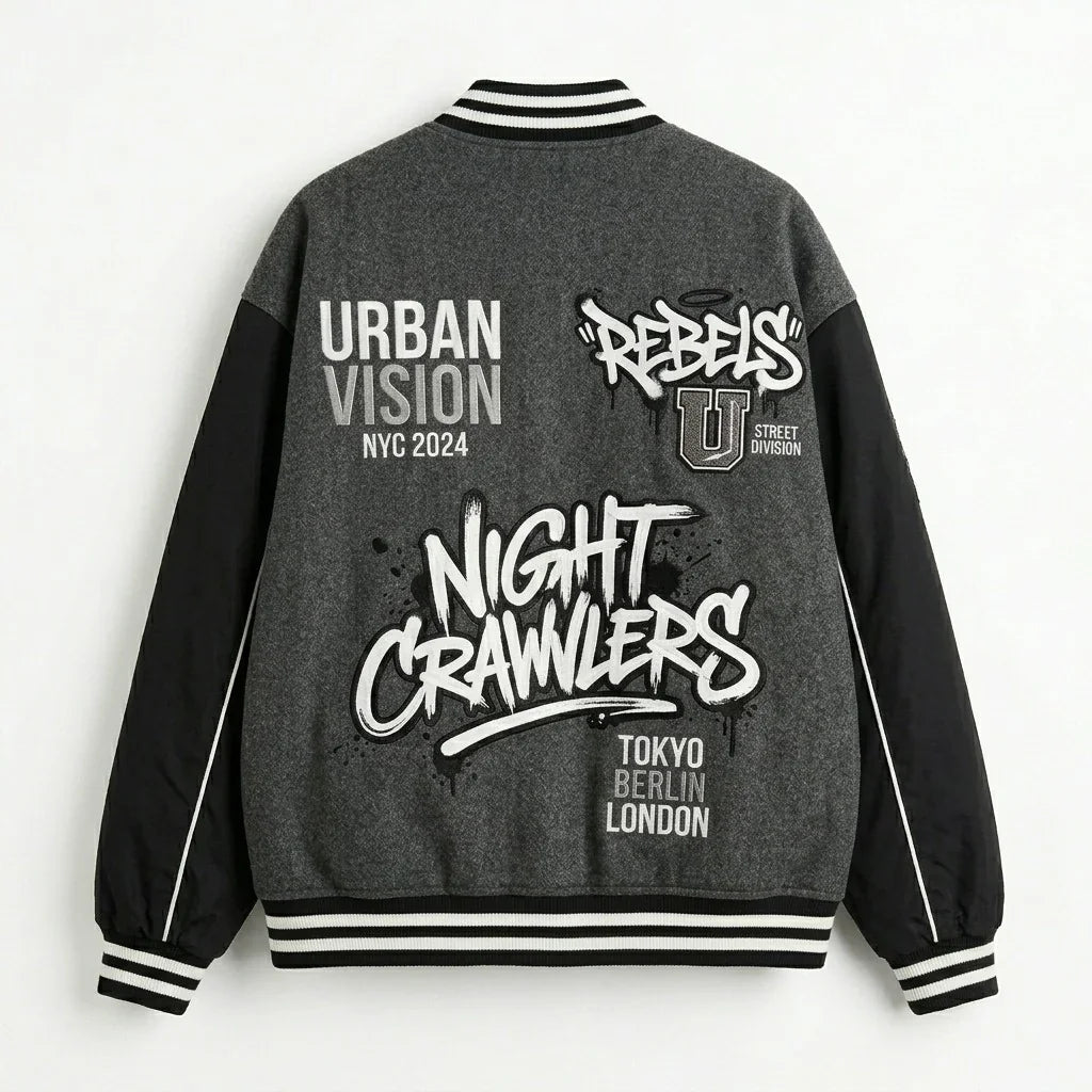 Oversized Men’s Varsity Jacket – Night Crawlers Urban Vision Edition by DesignMyVarsity
