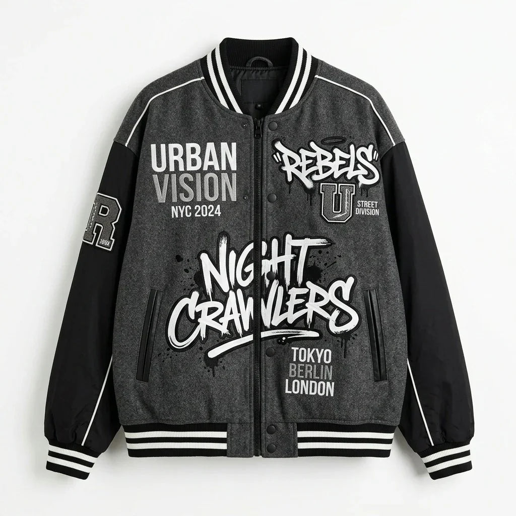 Oversized Men’s Varsity Jacket – Night Crawlers Urban Vision Edition by DesignMyVarsity