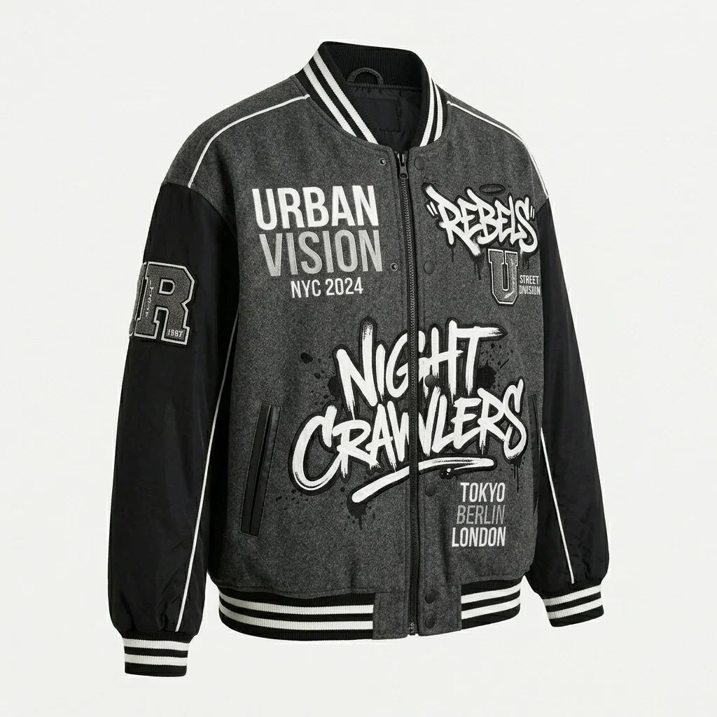 Oversized Men’s Varsity Jacket – Night Crawlers Urban Vision Edition by DesignMyVarsity