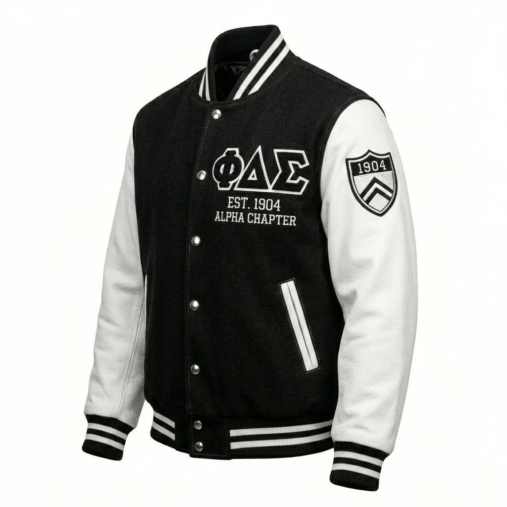 Phi Delta Sigma Varsity Jacket by Design My Varsity – Greek Life Alpha Chapter Streetwear Jacket by DesignMyVarsity