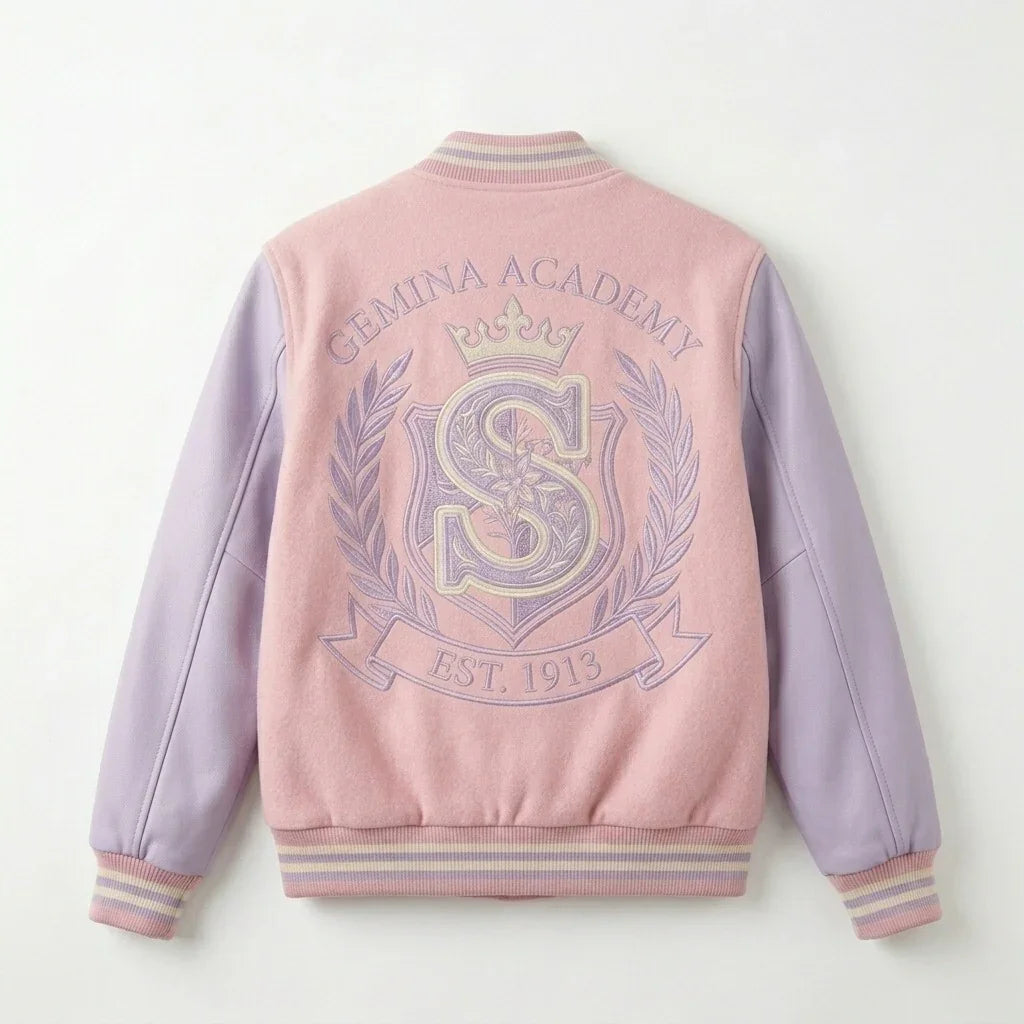 Pink & Lavender Varsity Jacket by Design My Varsity – Soft Aesthetic Streetwear Jacket for Women by DesignMyVarsity