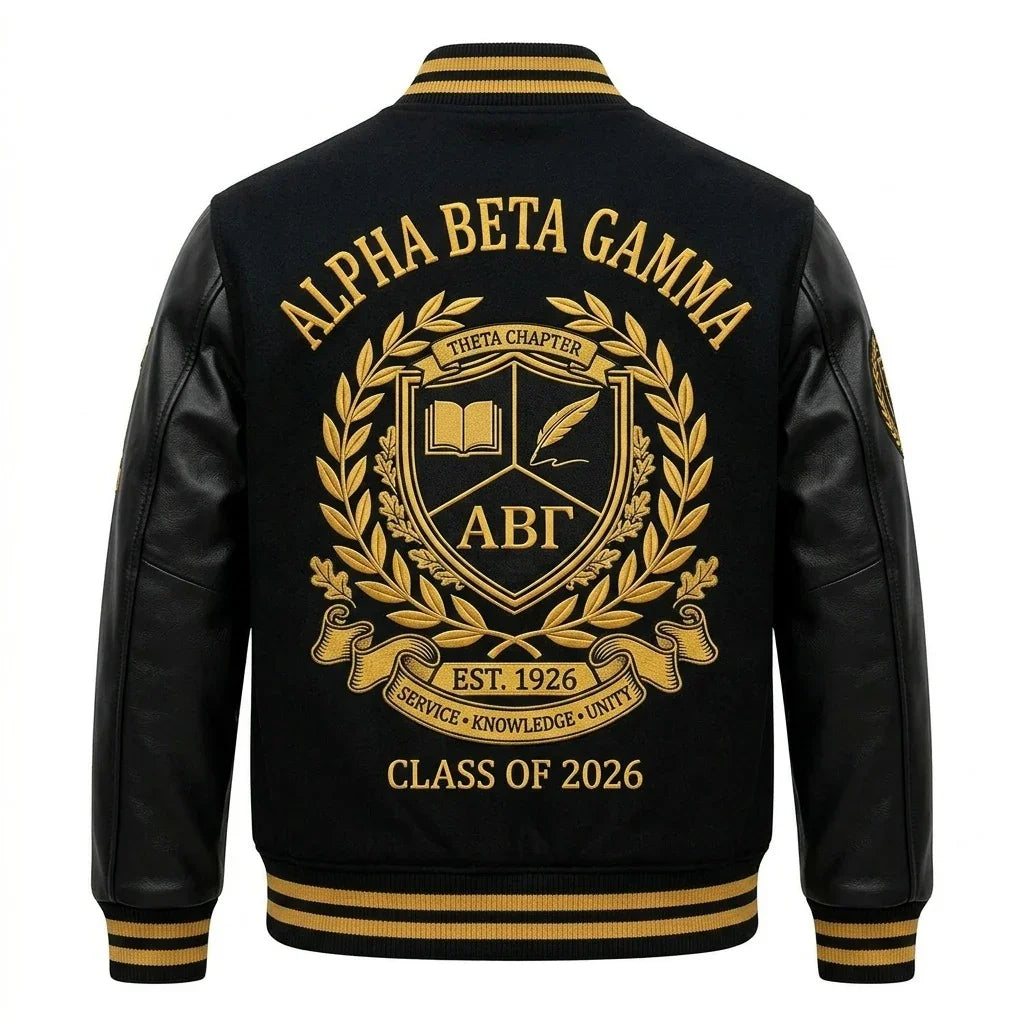 Alpha Beta Gamma Varsity Jacket by Design My Varsity – Greek Life Theta Chapter Streetwear Jacket by DesignMyVarsity