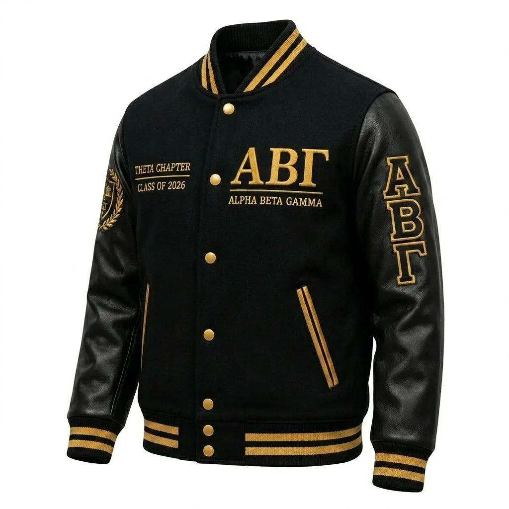 Alpha Beta Gamma Varsity Jacket by Design My Varsity – Greek Life Theta Chapter Streetwear Jacket by DesignMyVarsity