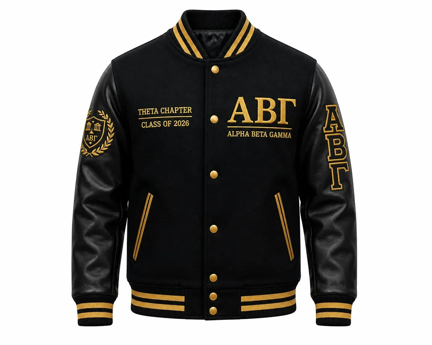 Alpha Beta Gamma Varsity Jacket by Design My Varsity – Greek Life Theta Chapter Streetwear Jacket by DesignMyVarsity