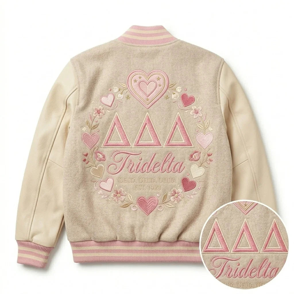 Tri Delta Varsity Jacket by Design My Varsity – Delta Delta Delta Sorority Aesthetic Jacket by DesignMyVarsity