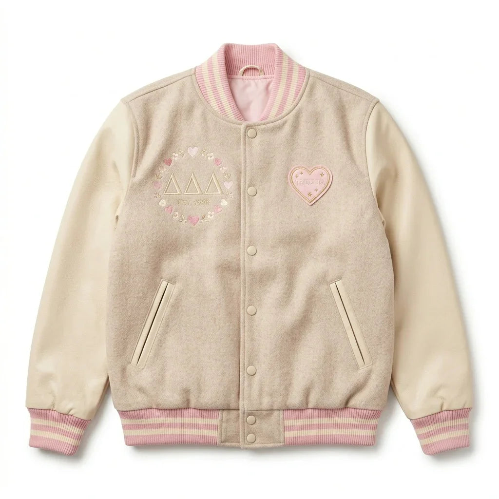 Tri Delta Varsity Jacket by Design My Varsity – Delta Delta Delta Sorority Aesthetic Jacket by DesignMyVarsity
