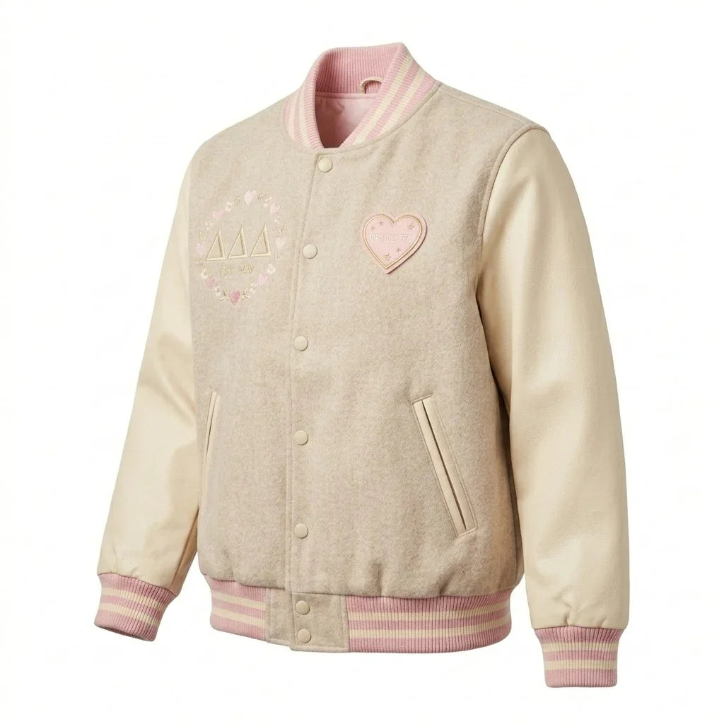 Tri Delta Varsity Jacket by Design My Varsity – Delta Delta Delta Sorority Aesthetic Jacket by DesignMyVarsity