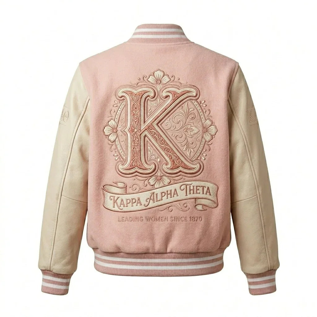 Kappa Alpha Theta Varsity Jacket by Design My Varsity – Pink KAΘ Sorority Aesthetic Jacket by DesignMyVarsity