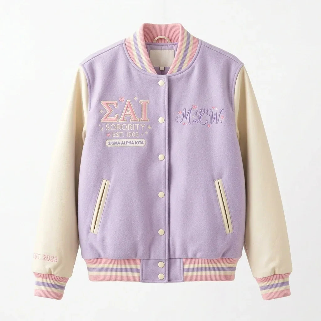 Sigma Alpha Iota Varsity Jacket – ΣΑΙ Sorority 1903 Pastel Jacket by Design My Varsity by DesignMyVarsity