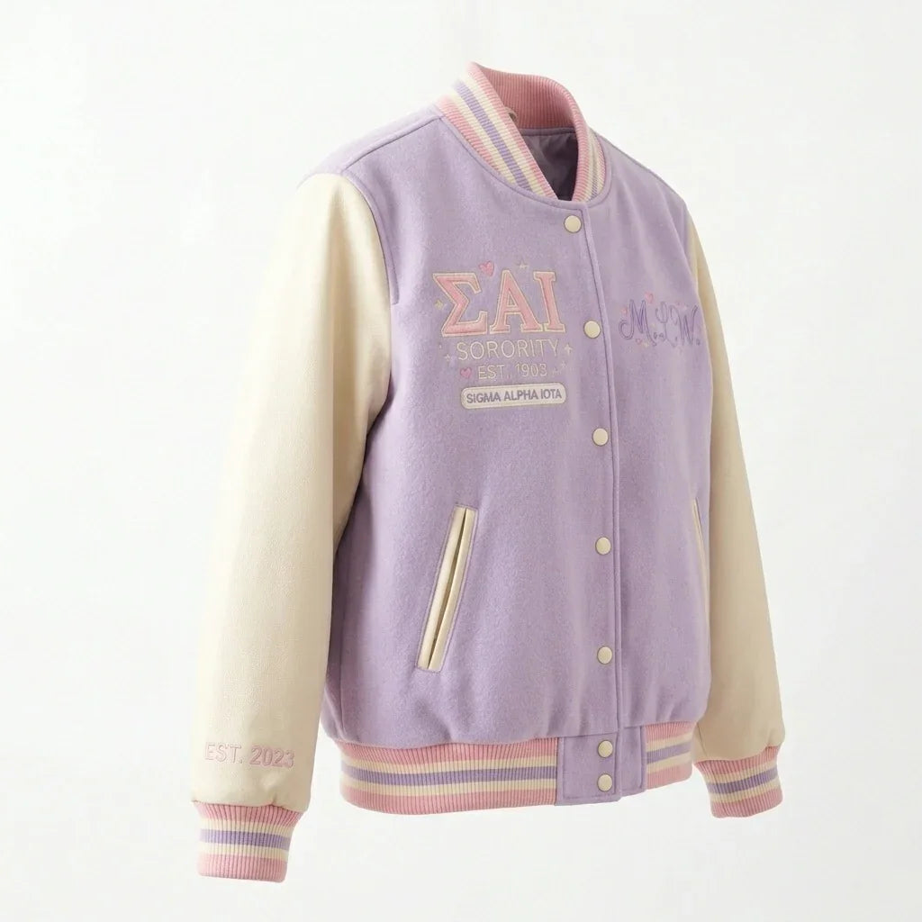 Sigma Alpha Iota Varsity Jacket – ΣΑΙ Sorority 1903 Pastel Jacket by Design My Varsity by DesignMyVarsity