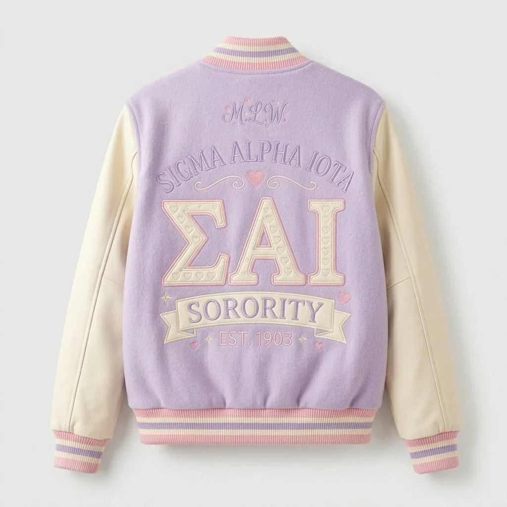 Sigma Alpha Iota Varsity Jacket – ΣΑΙ Sorority 1903 Pastel Jacket by Design My Varsity by DesignMyVarsity