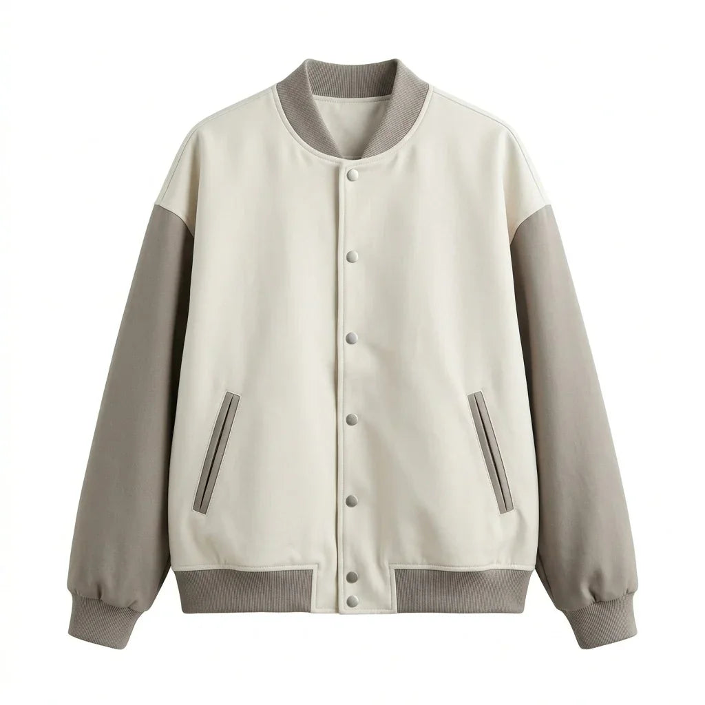 Oversized Minimal Varsity Jacket – Neutral Edition by DesignMyVarsity