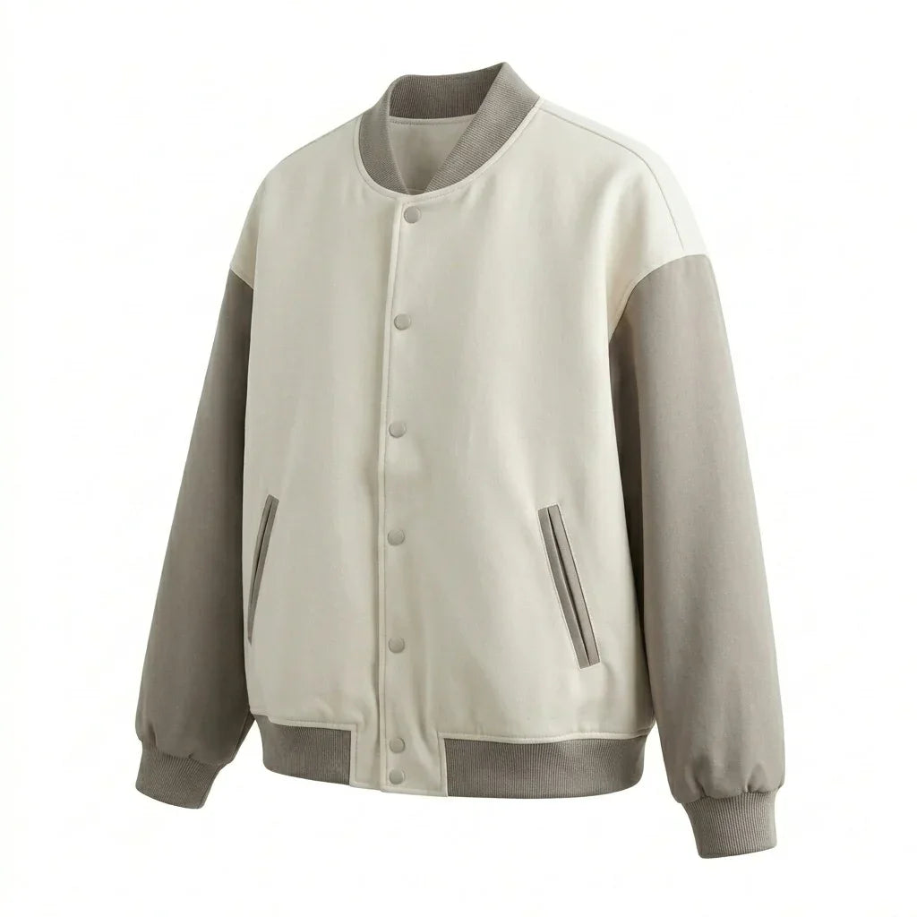 Oversized Minimal Varsity Jacket – Neutral Edition by DesignMyVarsity