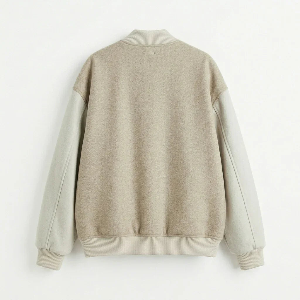 Oversized Minimal Zip Varsity Jacket – Sand Edition by DesignMyVarsity