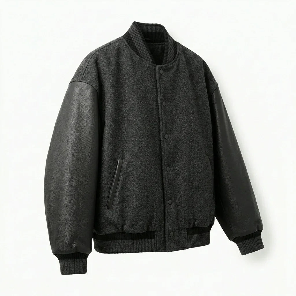 Oversized Varsity Jacket – Shadow Grey Minimal Edition by DesignMyVarsity