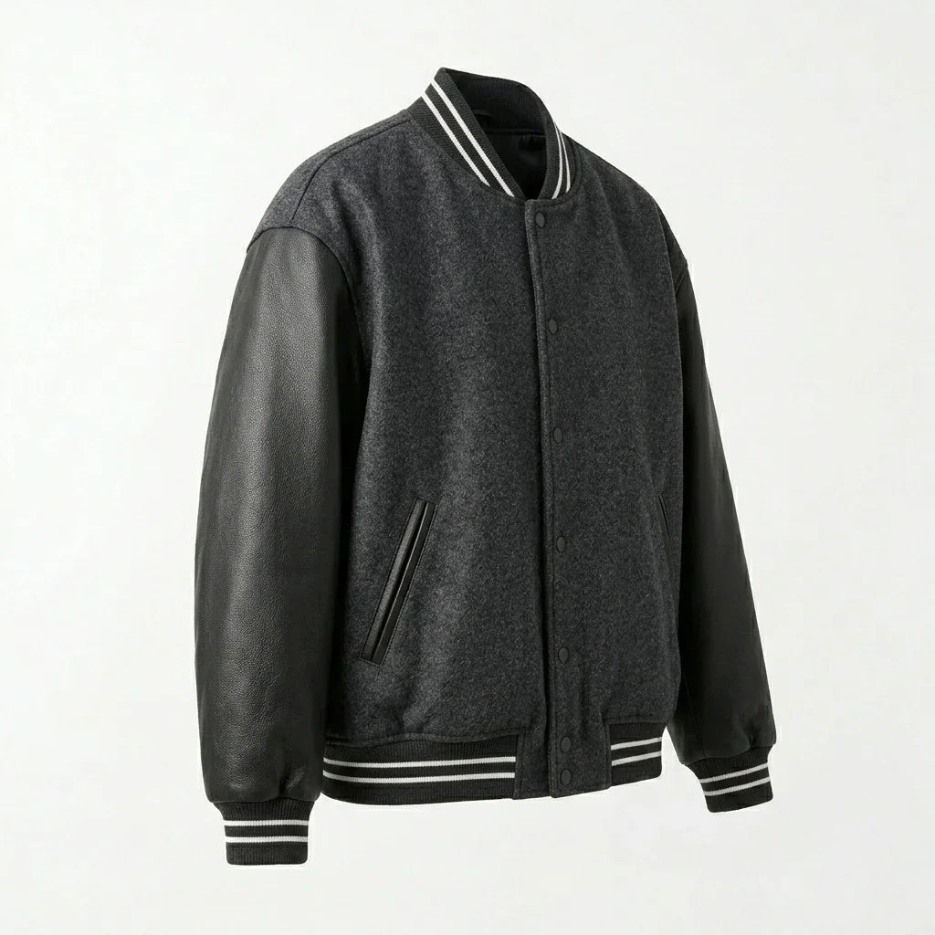 Oversized Varsity Jacket – Charcoal Black Classic by DesignMyVarsity