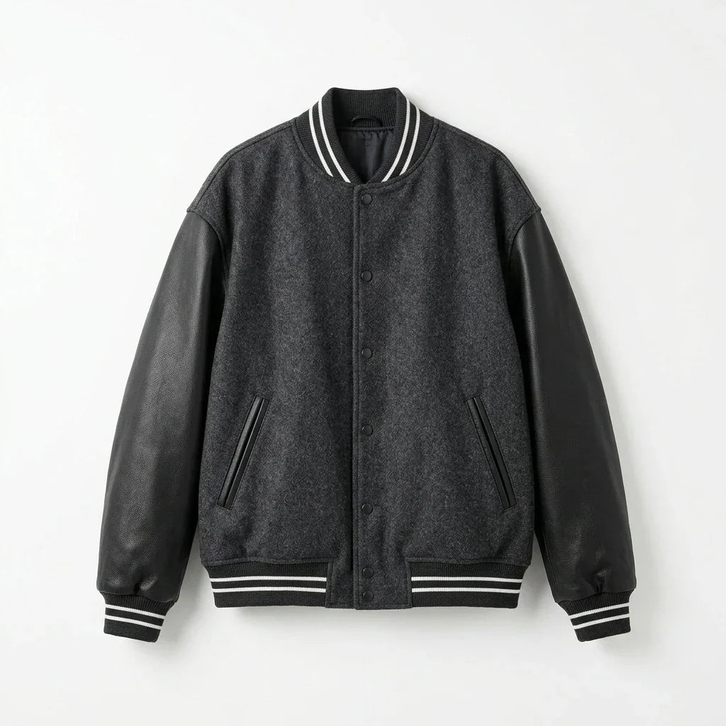 Oversized Varsity Jacket – Charcoal Black Classic by DesignMyVarsity