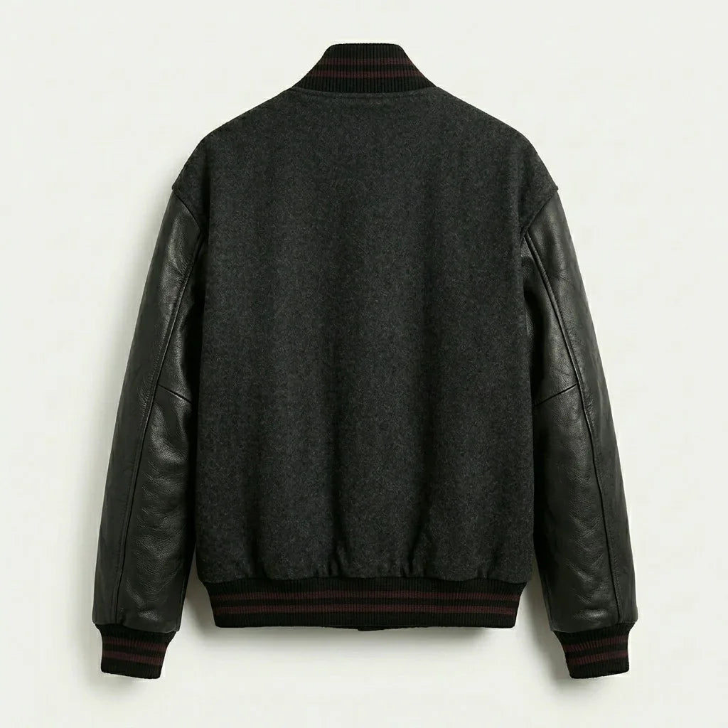 Oversized Varsity Jacket – Charcoal Burgundy Signature by DesignMyVarsity