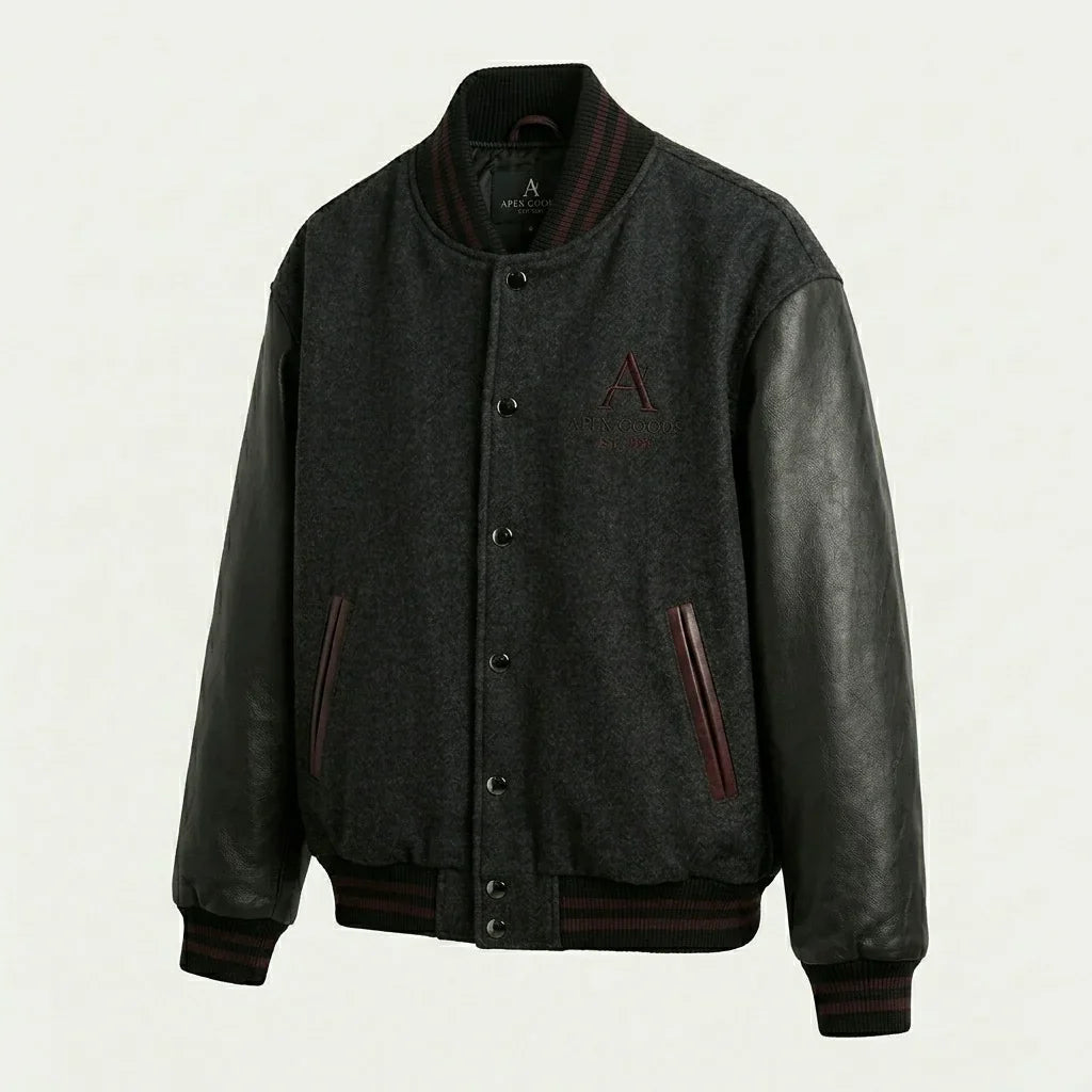 Oversized Varsity Jacket – Charcoal Burgundy Signature by DesignMyVarsity