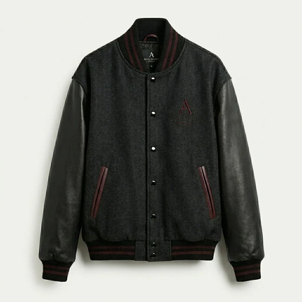 Oversized Varsity Jacket – Charcoal Burgundy Signature by DesignMyVarsity