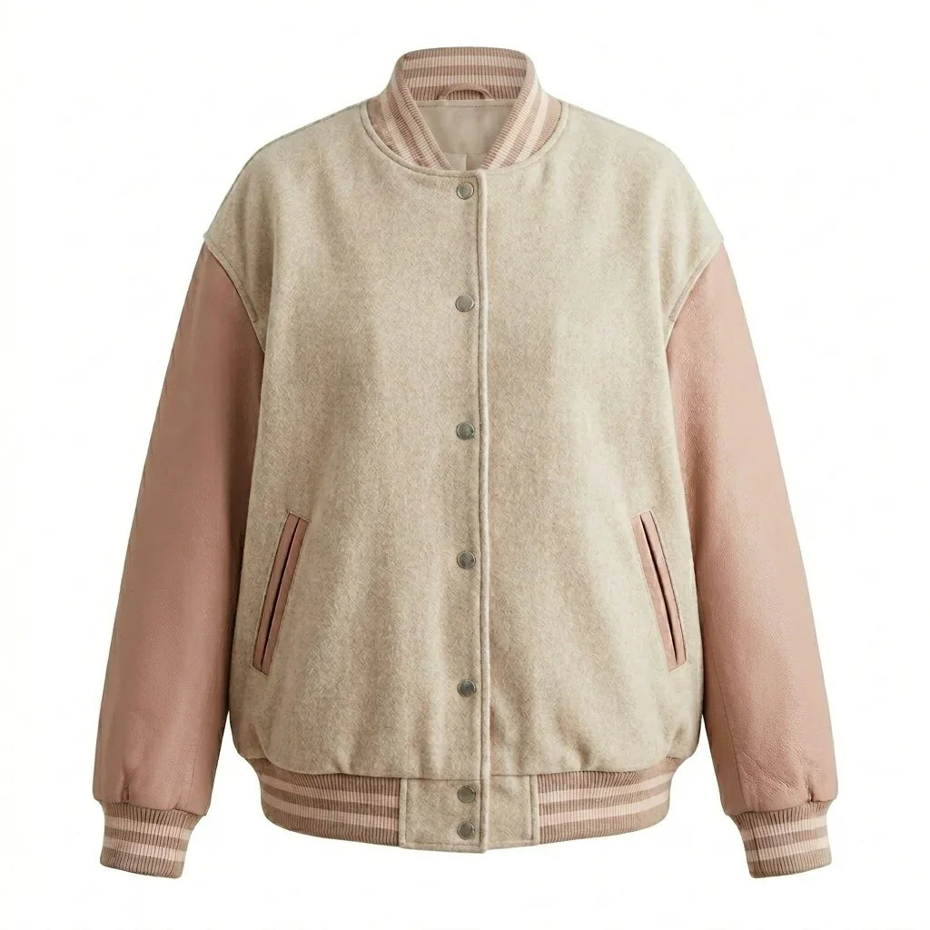 Oversized Varsity Jacket – Beige Blush Soft Edition by DesignMyVarsity