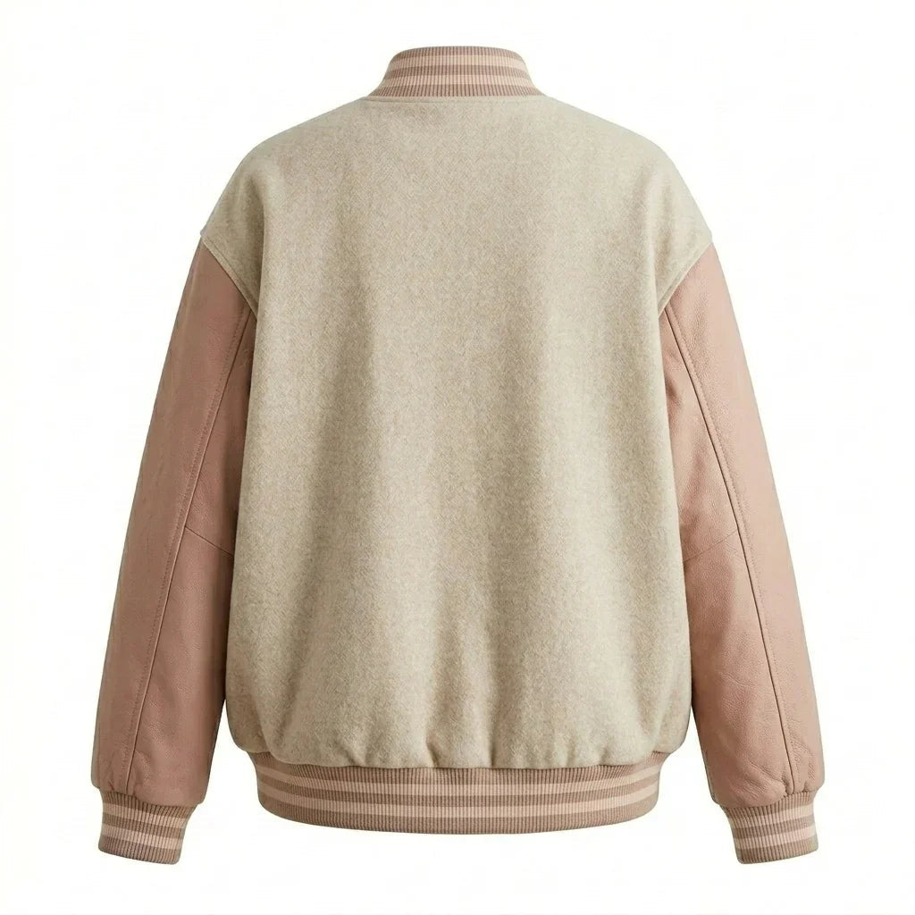 Oversized Varsity Jacket – Beige Blush Soft Edition by DesignMyVarsity