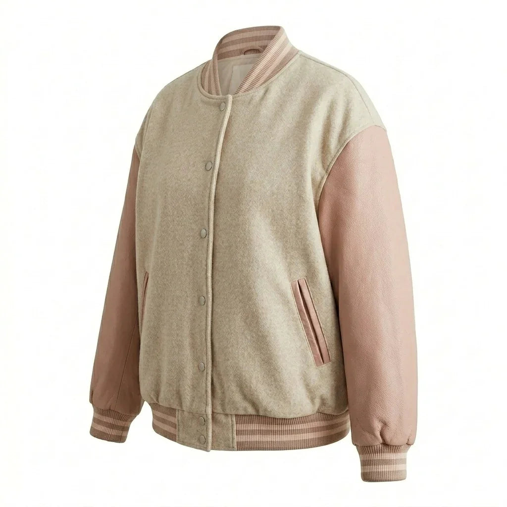 Oversized Varsity Jacket – Beige Blush Soft Edition by DesignMyVarsity