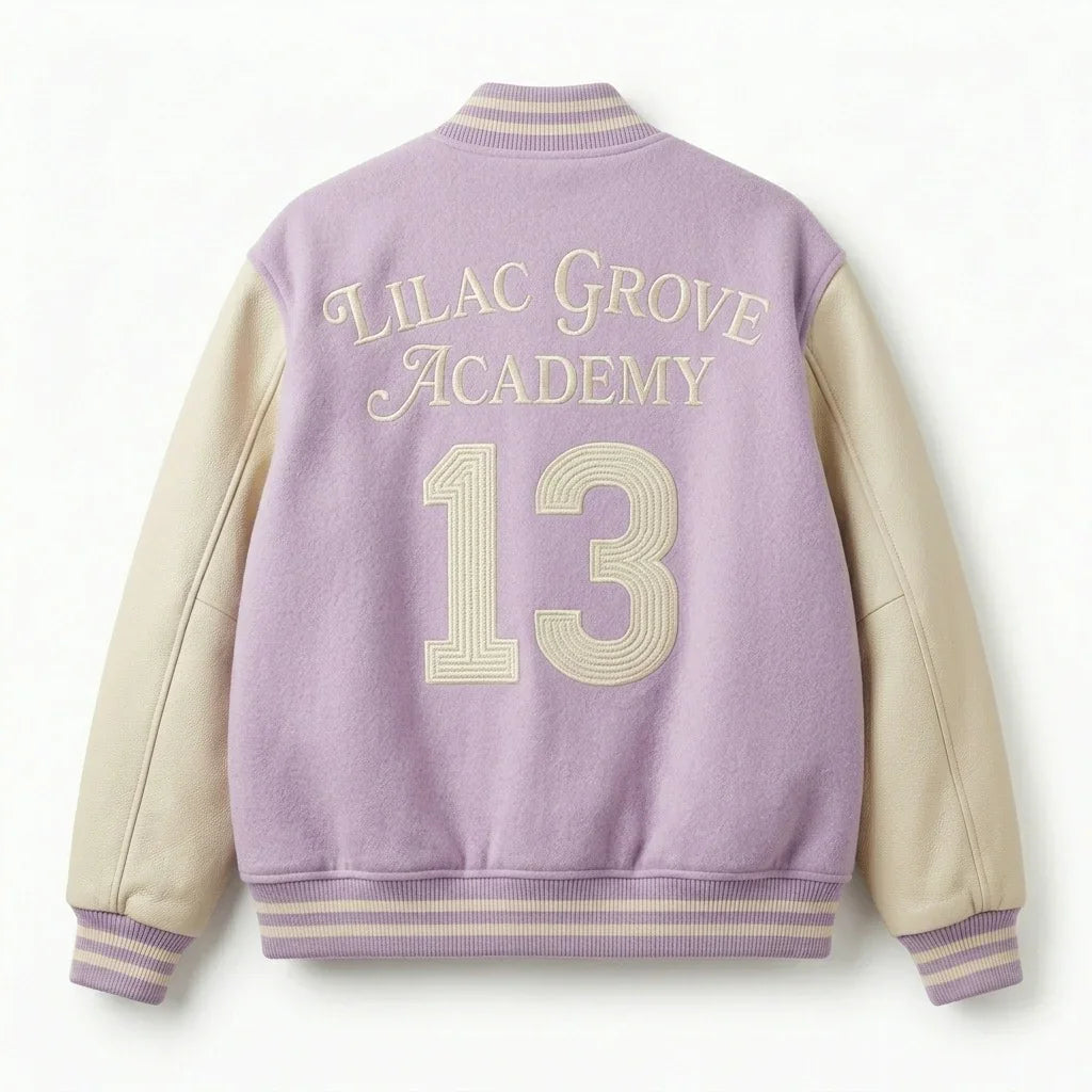 Oversized Varsity Jacket – Lilac Cream Academy Edition by DesignMyVarsity